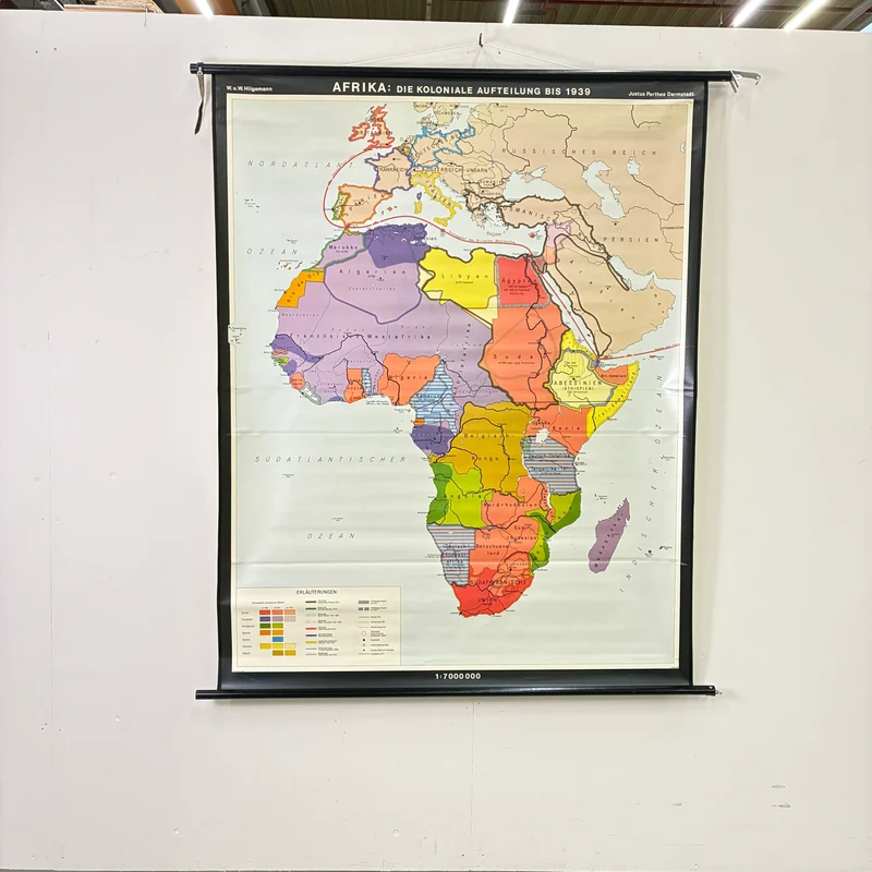 Vintage Schulkarte – Afrika - die Koloniale Aufteilung – Geschichte Geografie Lehrtafel Justus Perthes Rollbild Gebraucht