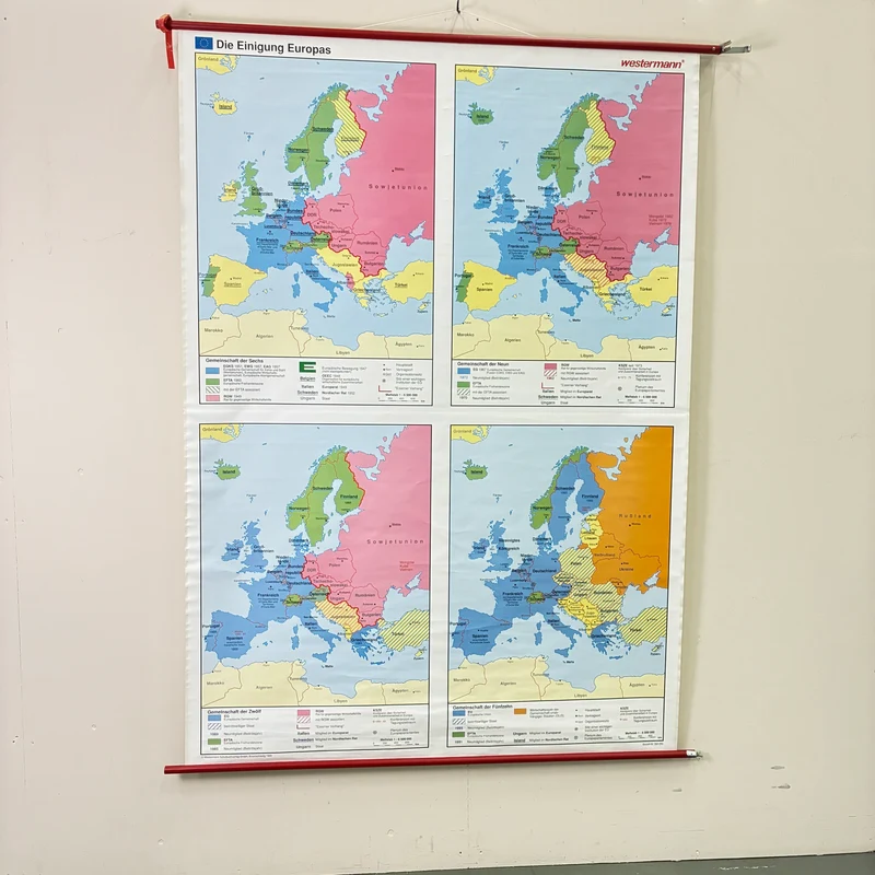 Vintage Schulkarte – Die Einigung Europas – Geschichte Geografie Lehrtafel Westermann Rollbild Gebraucht