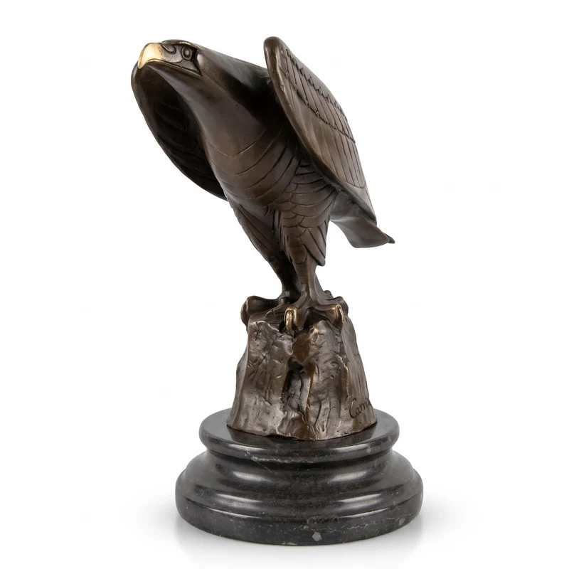 Casa Padrino Luxus Art Deco Bronze Figur Adler auf Felsen mit Marmorsockel Bronze / Gold / Schwarz 12 x 22 x H. 21 cm - Bronze Skulptur - Deko Figur - Deko Accessoires