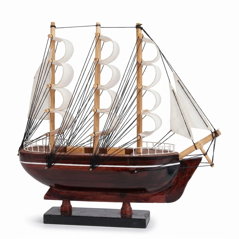 Casa Padrino Deko Segelschiff Belem Braun / Weiß / Naturfarben 20 x 5 x H. 20 cm - Handgefertigtes Deko Schiff - Deko Holzschiff - Modellschiff - Deko Accessoires