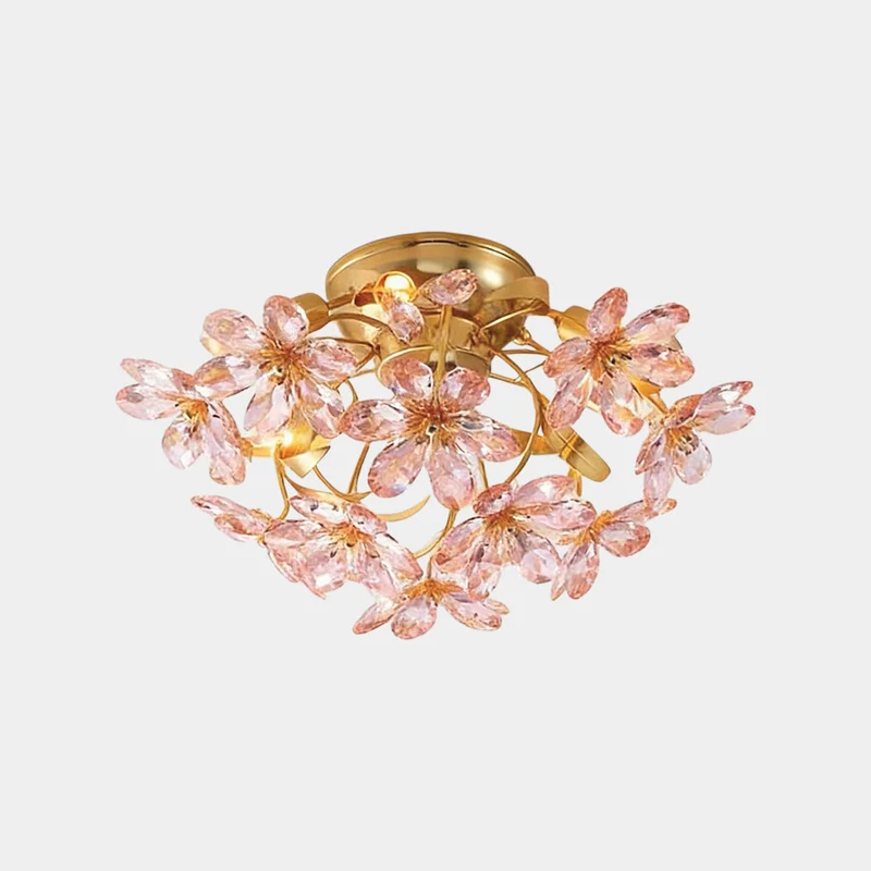 Pink Crystal Flower Ceiling Light Semi-Flush Mount