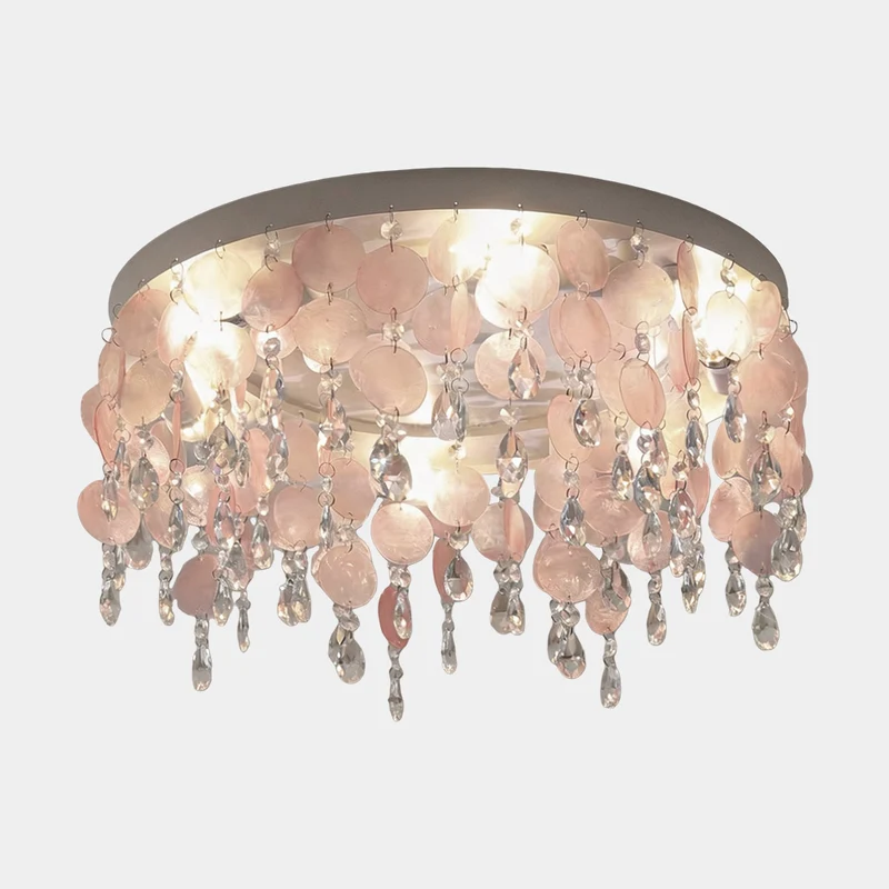 Crystal Shell Disc Ceiling Light Flush Mount, Pink / Blue
