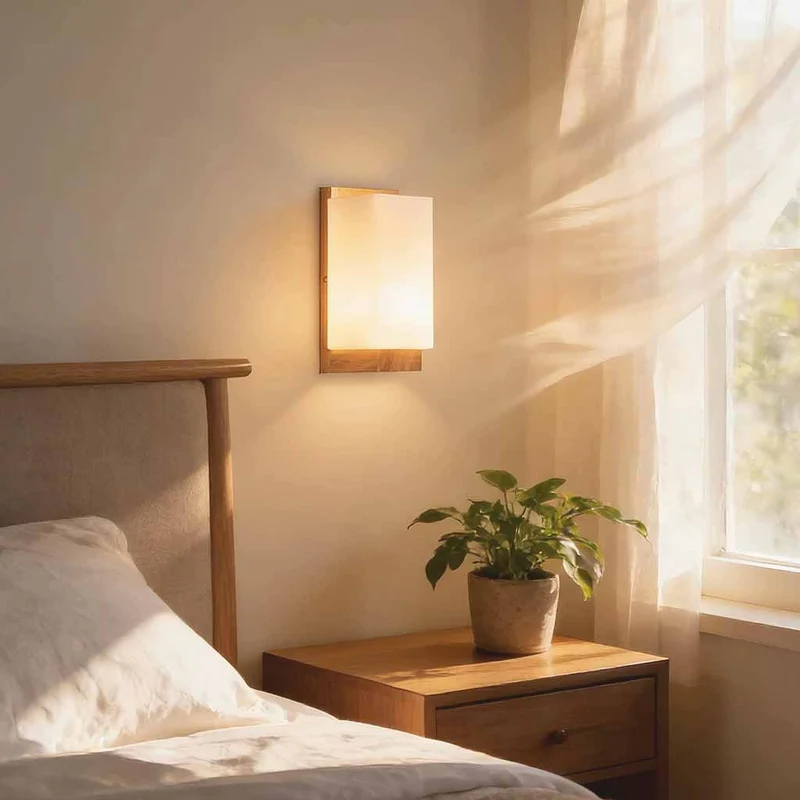 Minimalist Wood Rectangle Wall Lamp for Bedside