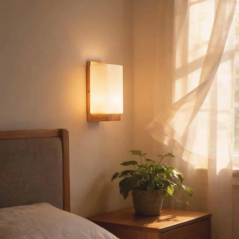 Minimalist Wood Rectangle Wall Lamp for Bedside