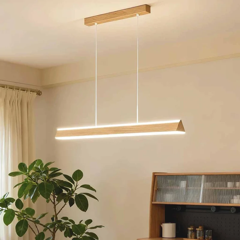 Linear Wood Grain Pendant Light Iron LED