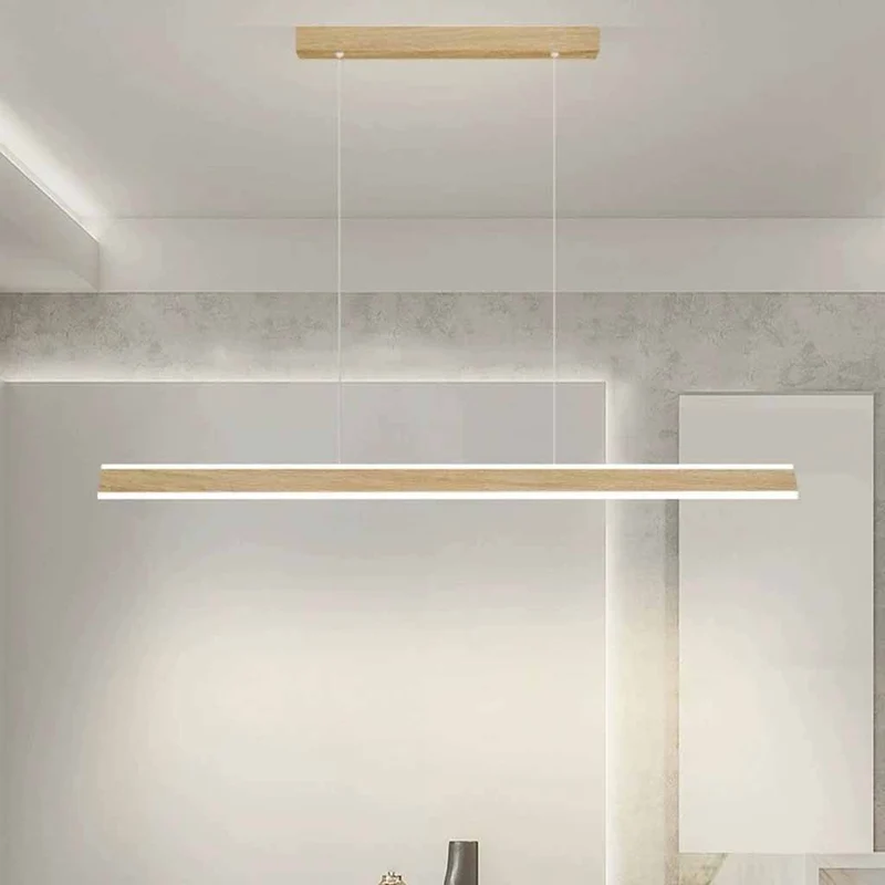 Linear Wood Grain Pendant Light Iron LED