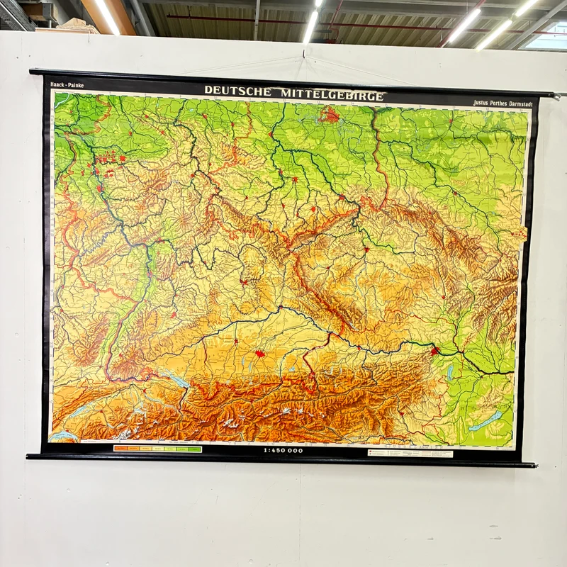 Vintage Schulkarte – Deutsche Mittelgebirge – Erdkunde Geografie Lehrtafel Haack Painke Rollbild Gebraucht