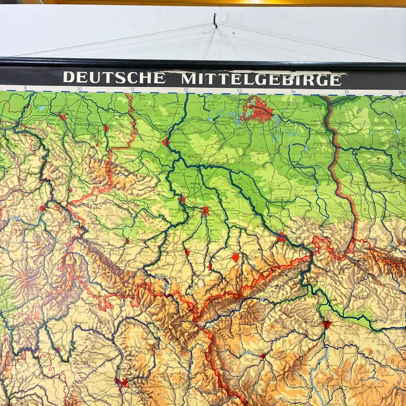 Vintage Schulkarte – Deutsche Mittelgebirge – Erdkunde Geografie Lehrtafel Haack Painke Rollbild Gebraucht
