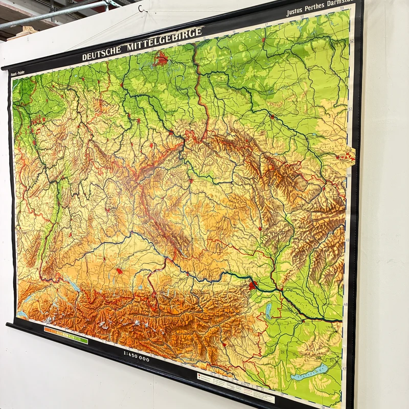Vintage Schulkarte – Deutsche Mittelgebirge – Erdkunde Geografie Lehrtafel Haack Painke Rollbild Gebraucht