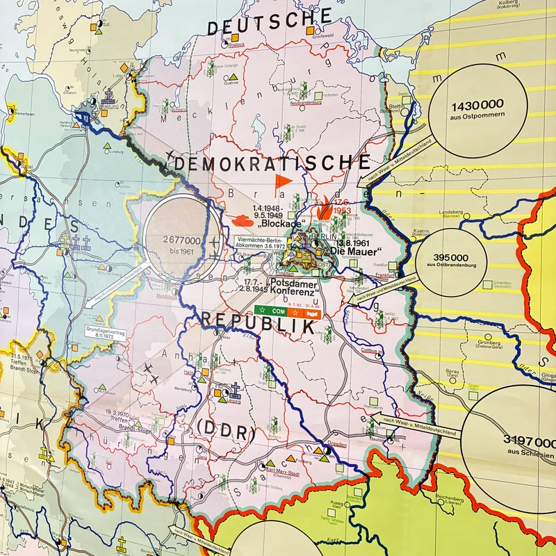 Vintage Schulkarte – Deutschland nach dem 2. Weltkrieg – Geschichte Geografie Lehrtafel Justus Perthes Rollbild Gebraucht