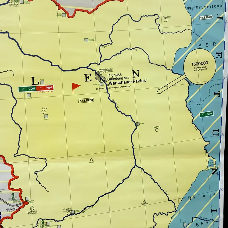 Vintage Schulkarte – Deutschland nach dem 2. Weltkrieg – Geschichte Geografie Lehrtafel Justus Perthes Rollbild Gebraucht