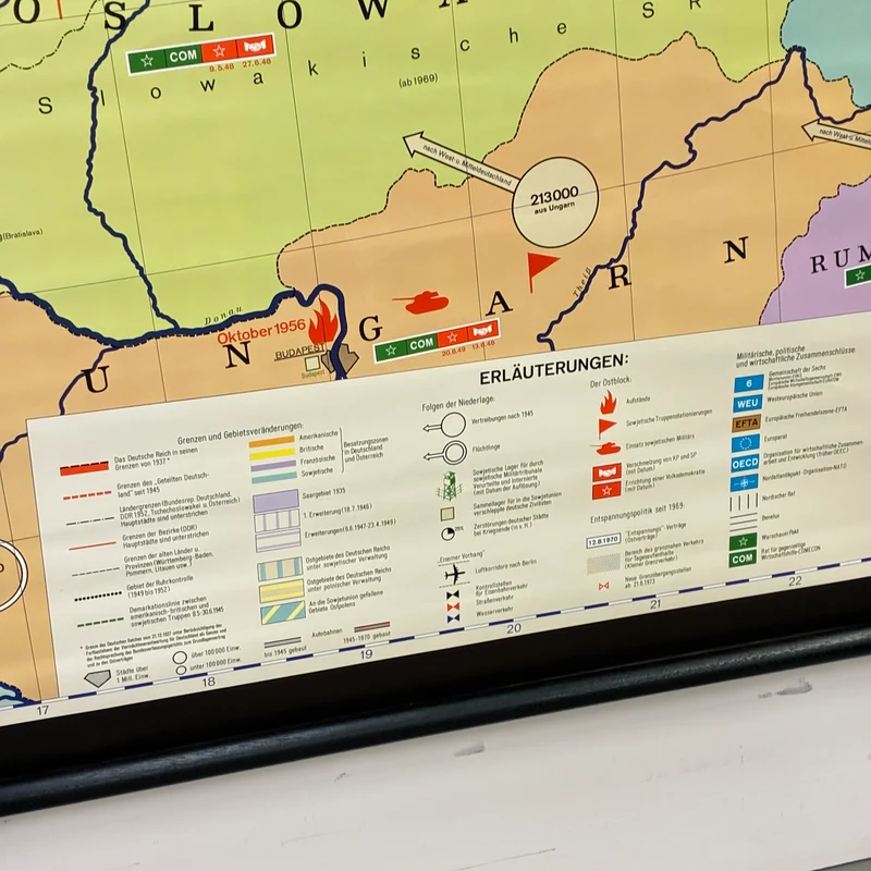 Vintage Schulkarte – Deutschland nach dem 2. Weltkrieg – Geschichte Geografie Lehrtafel Justus Perthes Rollbild Gebraucht