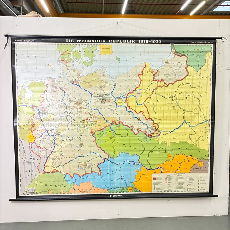 Vintage Schulkarte – Die Weimarer Republik – Geschichte Geografie Lehrtafel Justus Perthes Rollbild Gebraucht