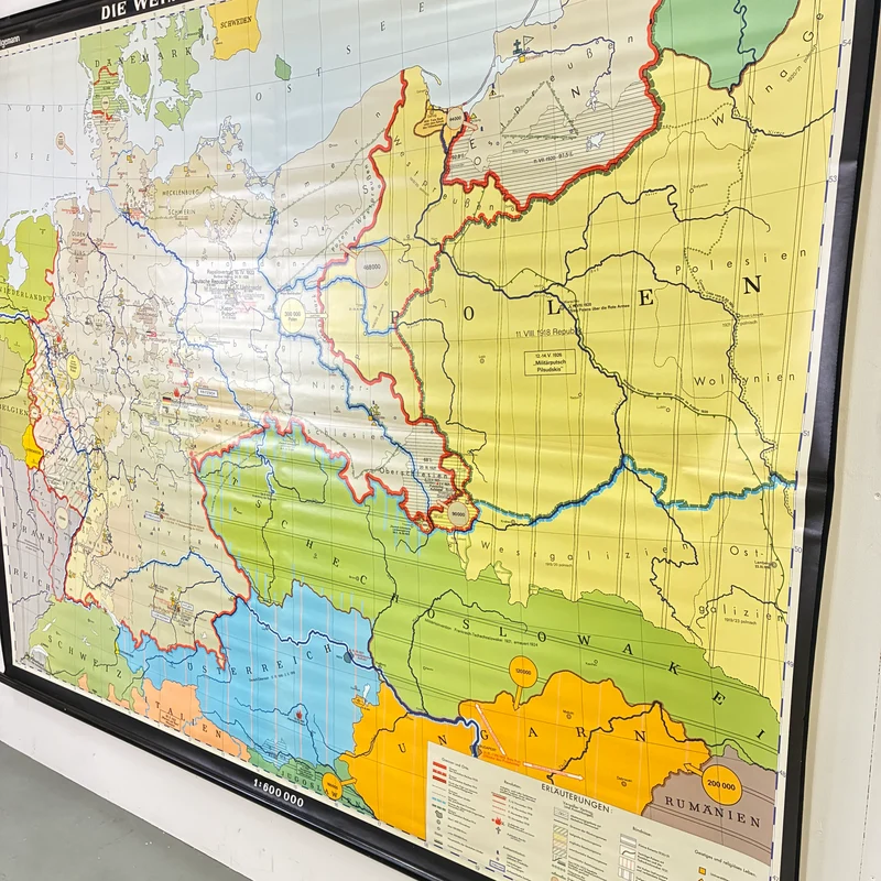 Vintage Schulkarte – Die Weimarer Republik – Geschichte Geografie Lehrtafel Justus Perthes Rollbild Gebraucht
