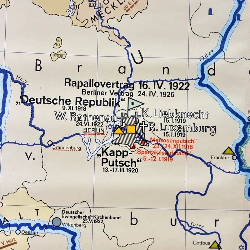 Vintage Schulkarte – Die Weimarer Republik – Geschichte Geografie Lehrtafel Justus Perthes Rollbild Gebraucht