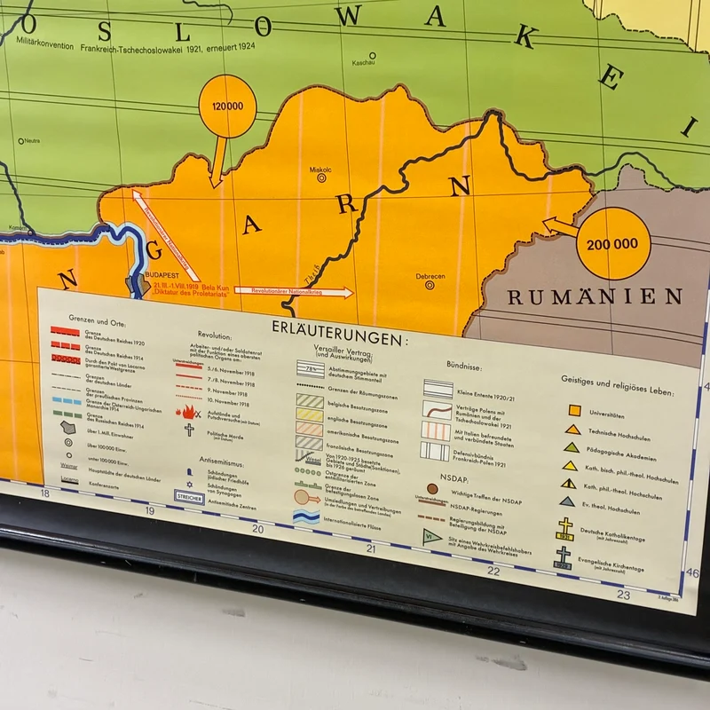 Vintage Schulkarte – Die Weimarer Republik – Geschichte Geografie Lehrtafel Justus Perthes Rollbild Gebraucht