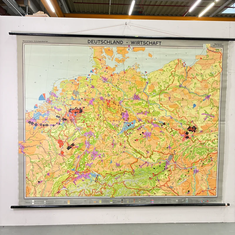 Vintage Schulkarte – Deutschland Wirtschaft – Erdkunde Geografie Lehrtafel Westermann Rollbild Gebraucht