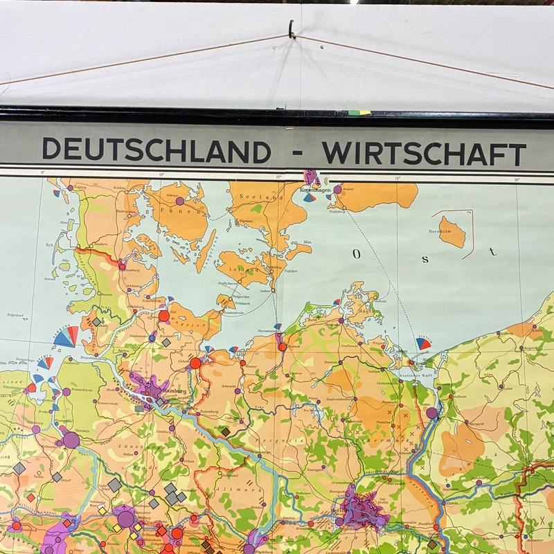 Vintage Schulkarte – Deutschland Wirtschaft – Erdkunde Geografie Lehrtafel Westermann Rollbild Gebraucht