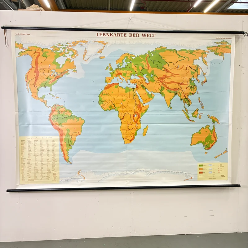 Vintage Schulkarte – Lernkarte der Welt – Erdkunde Geografie Lehrtafel Justus Perthes Rollbild Gebraucht
