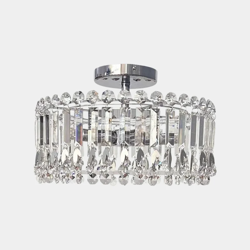 Chrome Crystal Droplet Ceiling Light Semi-Flush Mount