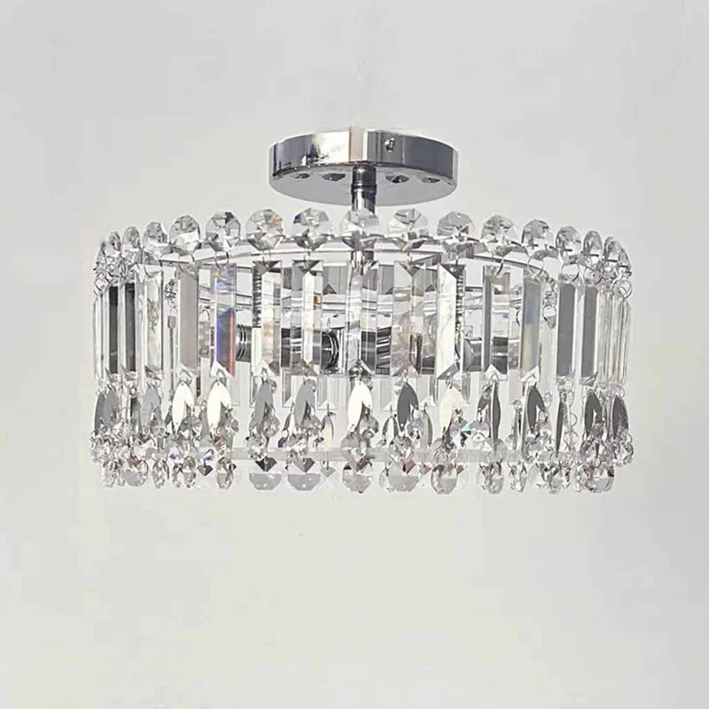 Chrome Crystal Droplet Ceiling Light Semi-Flush Mount