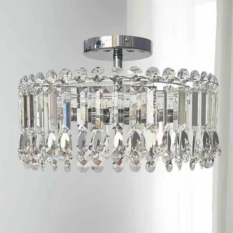 Chrome Crystal Droplet Ceiling Light Semi-Flush Mount