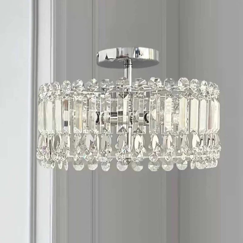 Chrome Crystal Droplet Ceiling Light Semi-Flush Mount