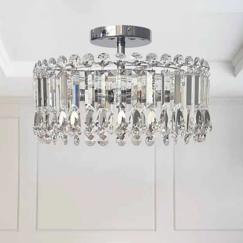 Chrome Crystal Droplet Ceiling Light Semi-Flush Mount