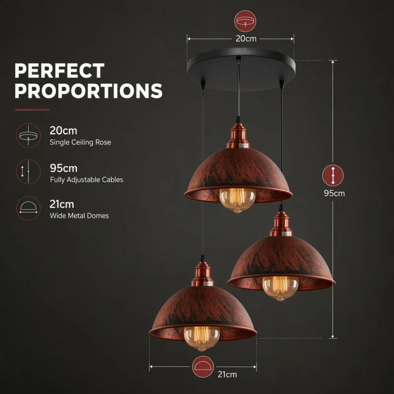 3-flammige Industrial Pendelleuchte Vintage – Höhenverstellbare Hängelampe~4180