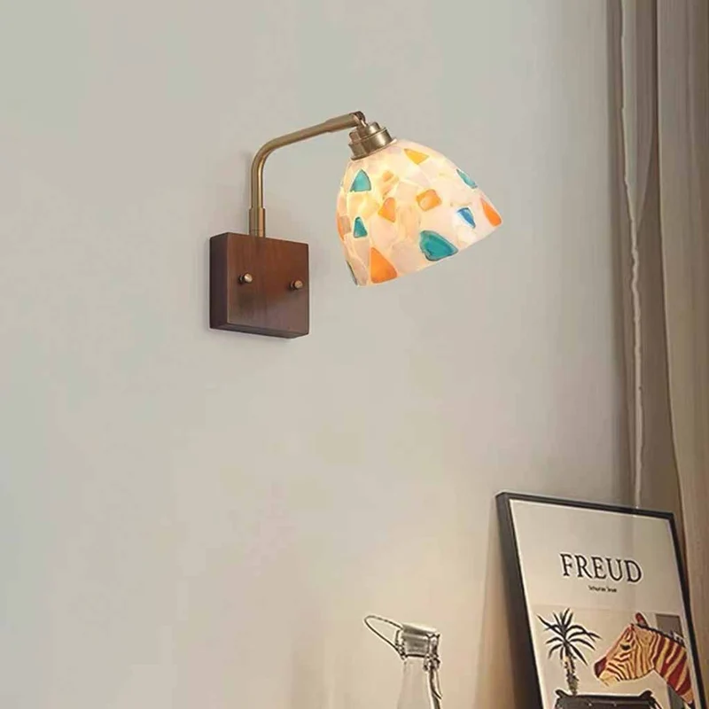 Seashell Wall Lamp Adjustable with Wood Backplate