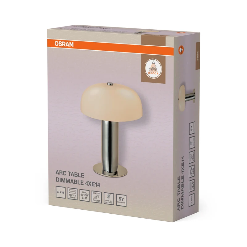 OSRAM DECOR Leuchte Arc Table Chrome, 35 cm ⌀, Stahl, 220-240 V, E14, IP20