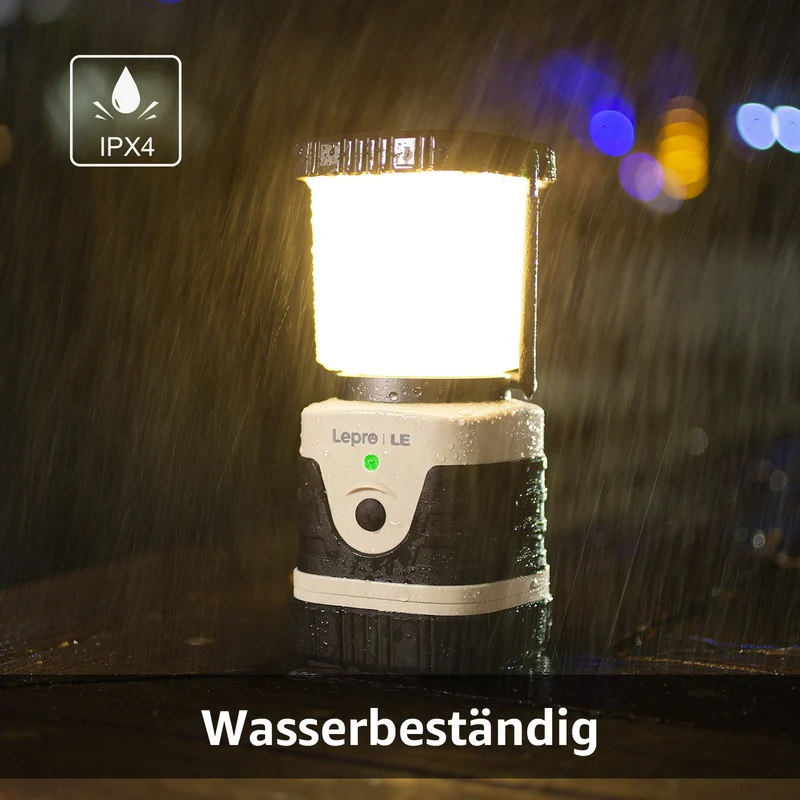 LE Campinglampe wiederaufladbare, 4 Helligkeiten Dimmbar Weiß,| Superhell Tragbar Suchscheinwerfer mit Bügel und Haken, Notfallleuchte für Stromausfällen, Wandern, Notfall, Ausfälle usw [Energieklasse A]