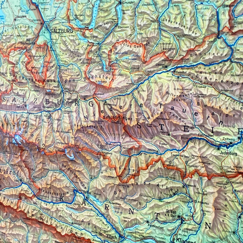 Vintage Schulkarte – Österreich Ostalpen – Erdkunde Geografie Lehrtafel Freytag-Berndt Rollbild Gebraucht