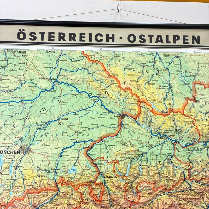 Vintage Schulkarte – Österreich Ostalpen – Erdkunde Geografie Lehrtafel Freytag-Berndt Rollbild Gebraucht