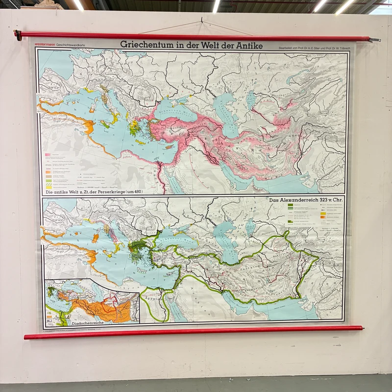 Vintage Schulkarte – Griechenland in der Welt der Antike – Geschichte Geografie Lehrtafel Stiefel Rollbild Gebraucht