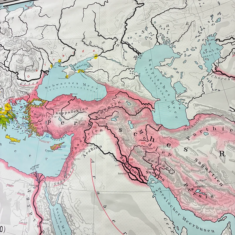 Vintage Schulkarte – Griechenland in der Welt der Antike – Geschichte Geografie Lehrtafel Stiefel Rollbild Gebraucht