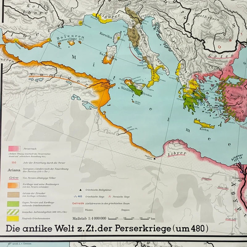Vintage Schulkarte – Griechenland in der Welt der Antike – Geschichte Geografie Lehrtafel Stiefel Rollbild Gebraucht