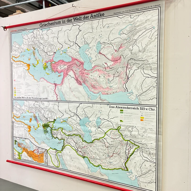 Vintage Schulkarte – Griechenland in der Welt der Antike – Geschichte Geografie Lehrtafel Stiefel Rollbild Gebraucht