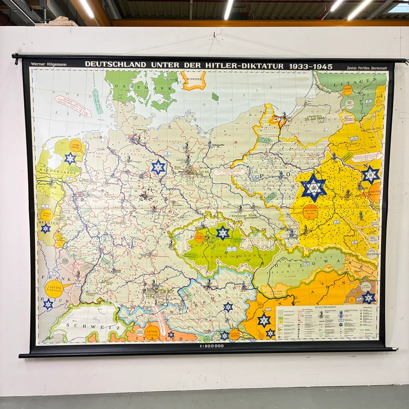 Vintage Schulkarte – Deutschland unter Hitler-Diktatur – Politik Geografie Lehrtafel Justus Perthes Rollbild Gebraucht