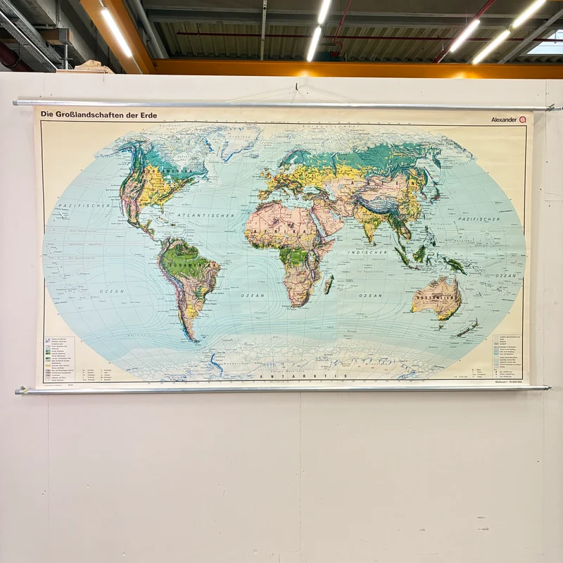 Vintage Schulkarte – Großlandschaften der Erde – Erdkunde Geografie Lehrtafel Alexander Rollbild Gebraucht
