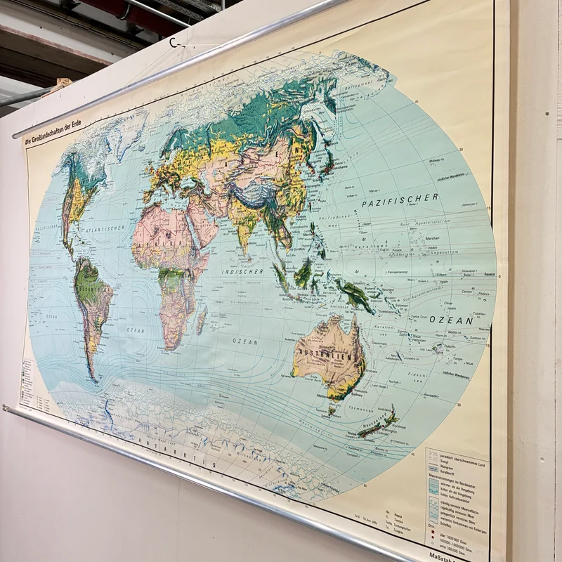 Vintage Schulkarte – Großlandschaften der Erde – Erdkunde Geografie Lehrtafel Alexander Rollbild Gebraucht
