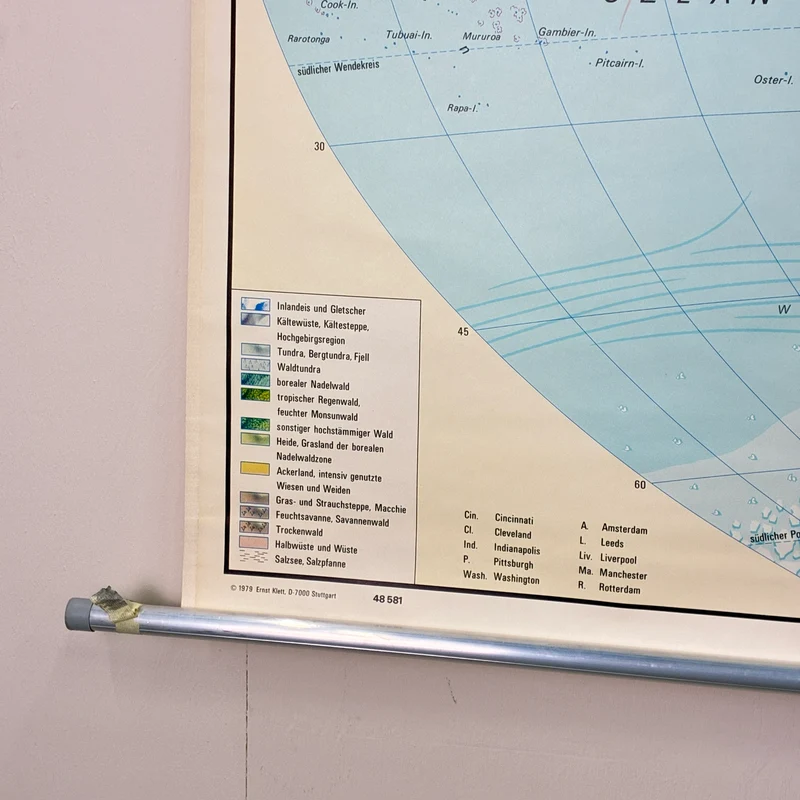 Vintage Schulkarte – Großlandschaften der Erde – Erdkunde Geografie Lehrtafel Alexander Rollbild Gebraucht
