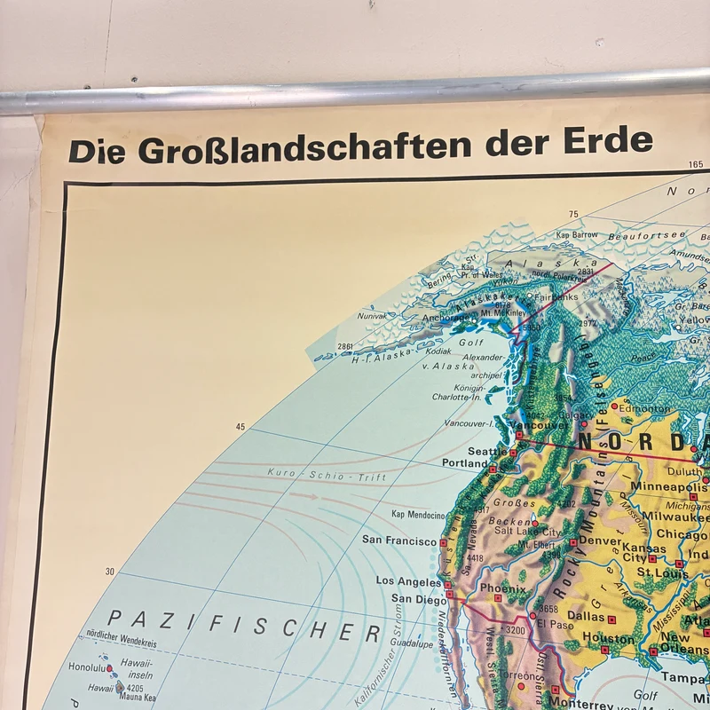 Vintage Schulkarte – Großlandschaften der Erde – Erdkunde Geografie Lehrtafel Alexander Rollbild Gebraucht