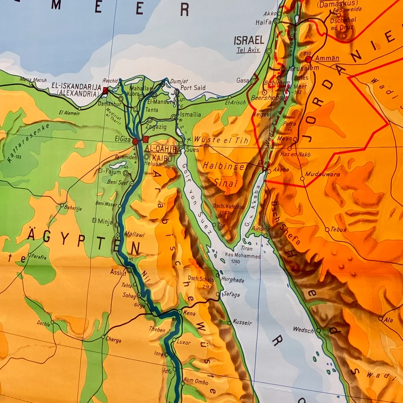 Vintage Schulkarte – Naher Osten physisch – Erdkunde Geografie Lehrtafel Haack Gotha Rollbild Gebraucht