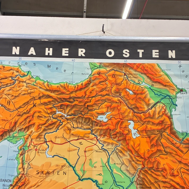 Vintage Schulkarte – Naher Osten physisch – Erdkunde Geografie Lehrtafel Haack Gotha Rollbild Gebraucht