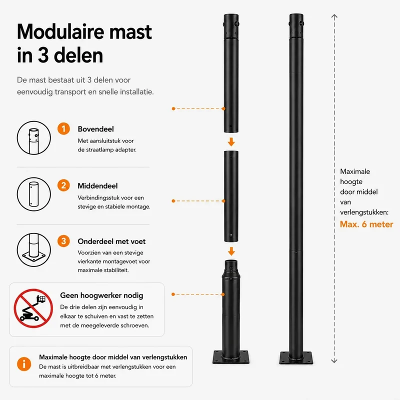 Lichtmast inkl. industrieller Baustrahler | 400 cm | 60-80-100 Watt | CCT – Lichtfarbe einstellbar | Schwarz