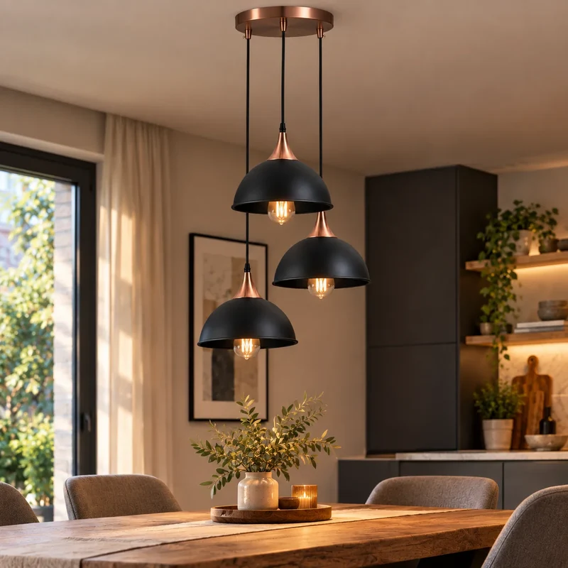 3er Cluster Pendelleuchte Höhenverstellbar | Industrie Esstisch Lampe Ø21cm ~4179