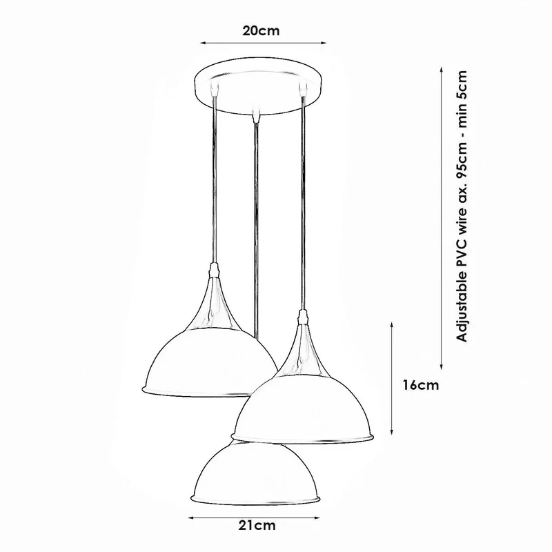 3er Cluster Pendelleuchte Höhenverstellbar | Industrie Esstisch Lampe Ø21cm ~4179