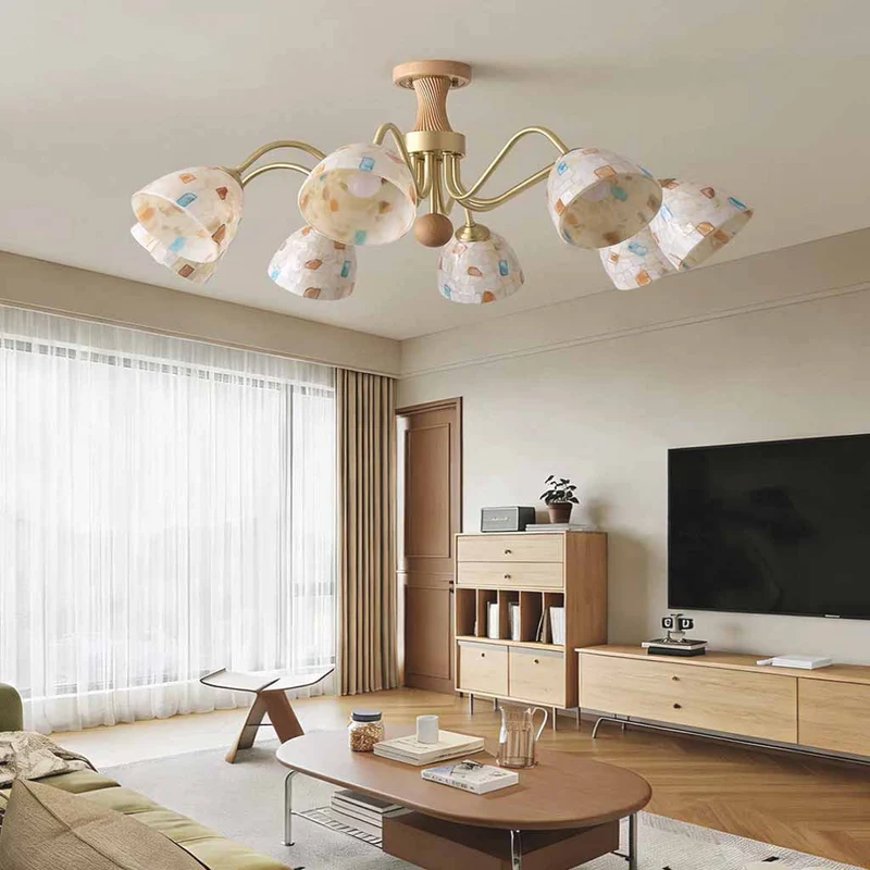Brass Arm Seashell Chandelier, 6 Lights / 8 Lights