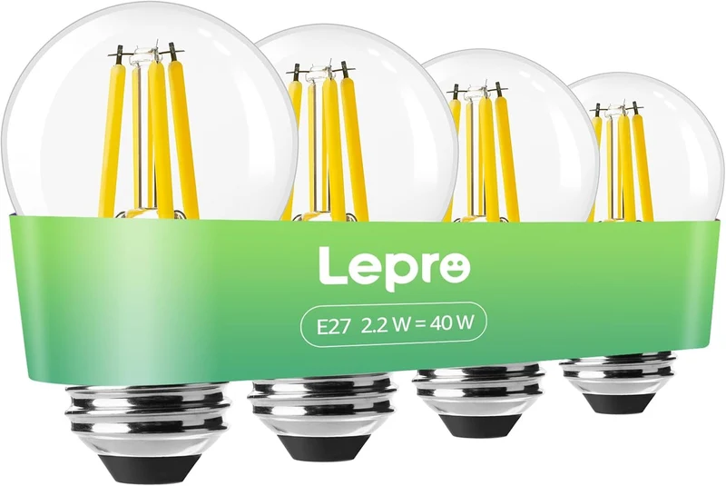 Lepro Energieklasse A E27 LED Warmweiss, 2.2W 470 Lumen Glühbirne E27, Nicht Dimmbar, G45 Led Birne, 2700 Kelvin Warmweiß, 300° Abstrahlwinkel Energiesparlampe, ersetzt 40W Leuchtmittel, 4 Stück